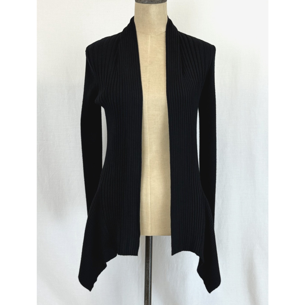 NWT Soya Concept Black Ribbed Asymmetrical Sweater Knit Cardigan #0425 XS